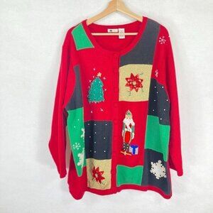KB & Company Christmas Sweater with Sequins And Beading Cardigan Size 3XL
